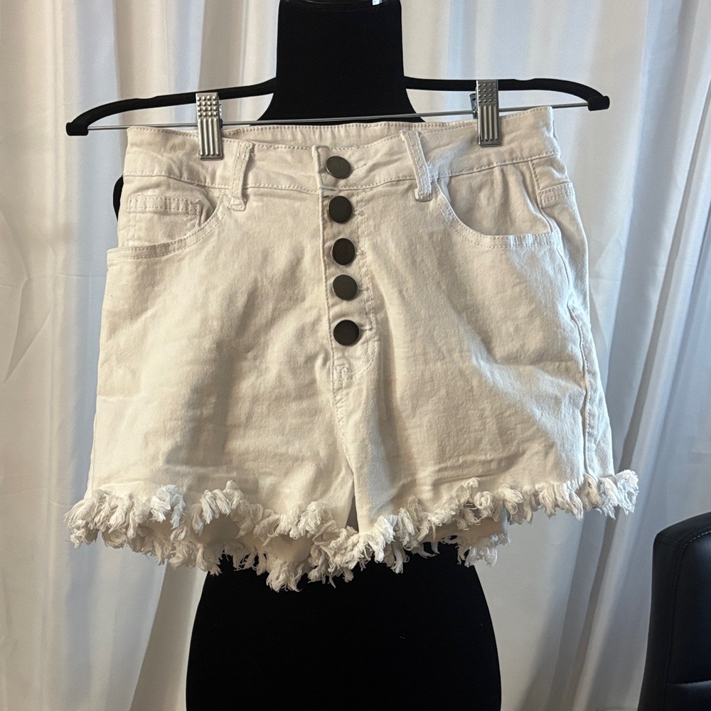 White Frayed Hem Women Shorts